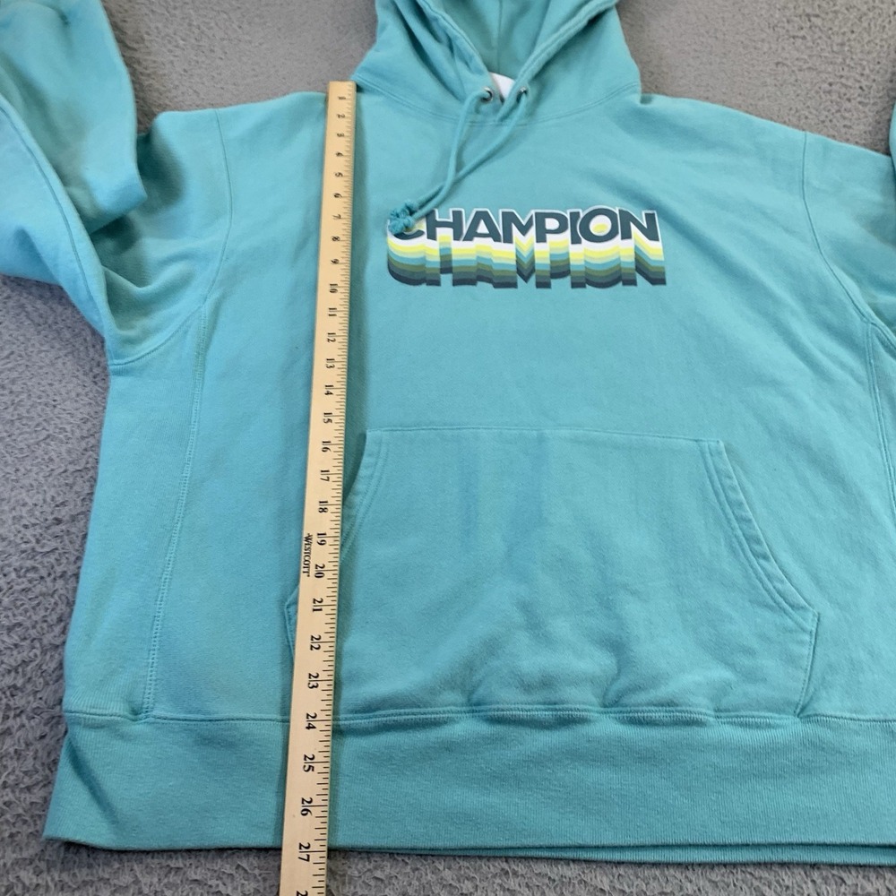 Champion Hoodie Mens XL Reverse‎ Weave Teal Multi-Logo Retro Hooded Sweatshirt - Picture 4 of 10